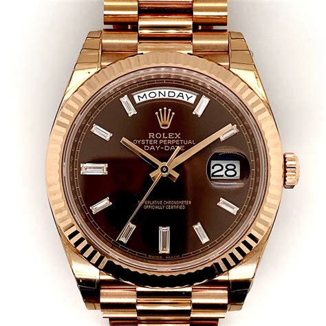 rolex day-date rose gold chocolate dial diamond